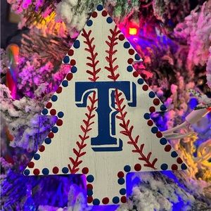 Hand Painted Texas Rangers Christmas Ornament, Rangers Baseball Ornament